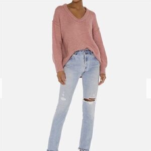 Free People Women's‎ S Pink Alpine Rose Brookside Tunic Sweater Long Sleeve